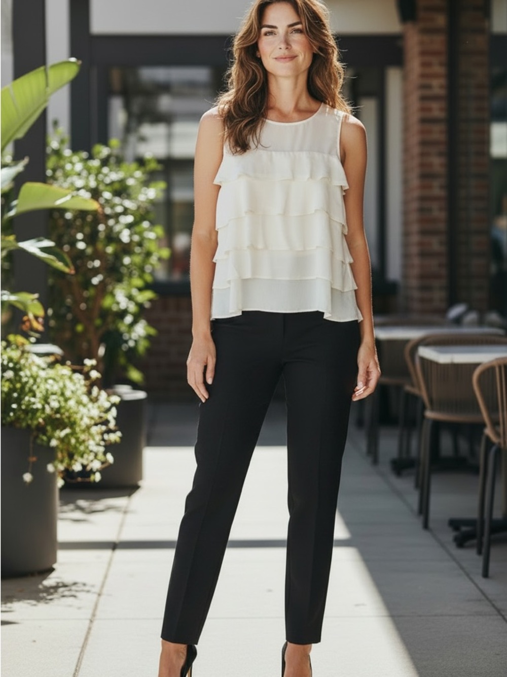 Theory Cream Sleeveless Satin-Look Shift Blouse Size Large
